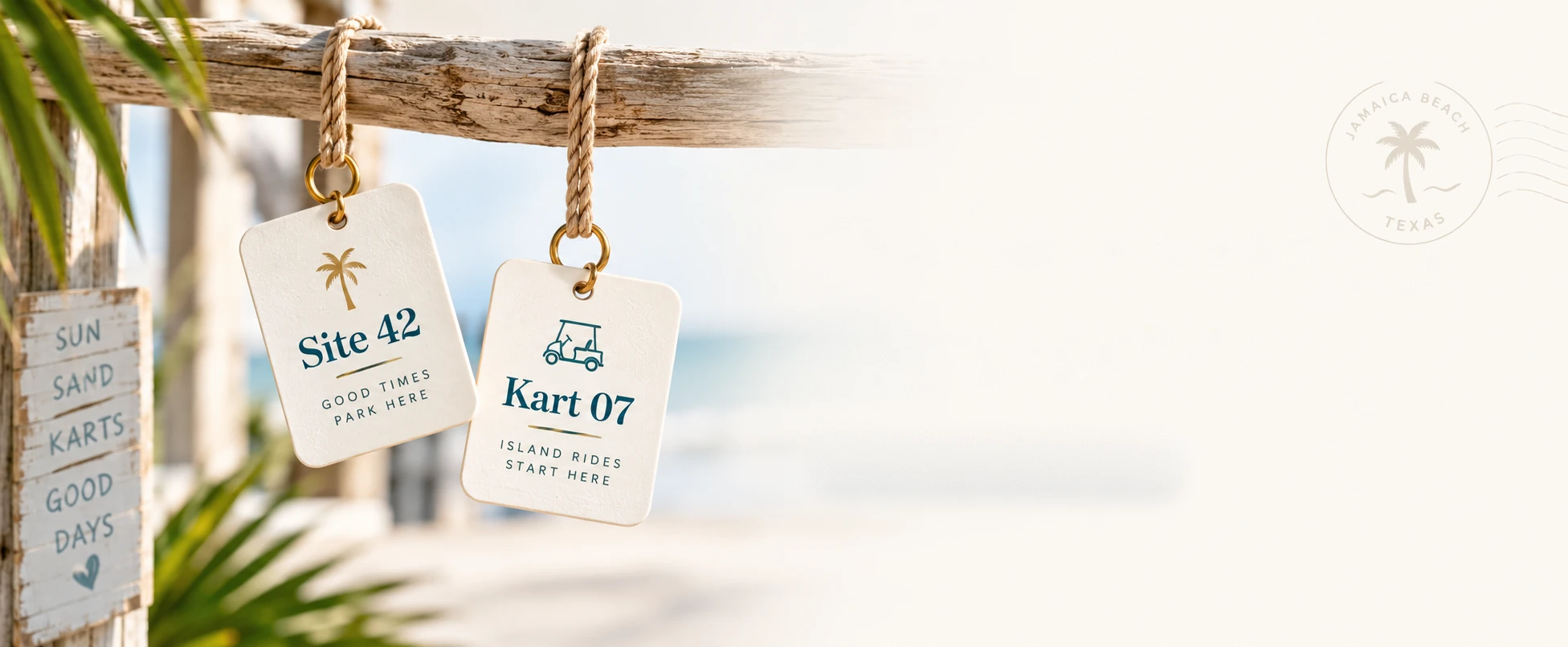Two key tags on a rope, one for site 42 and one for cart 07